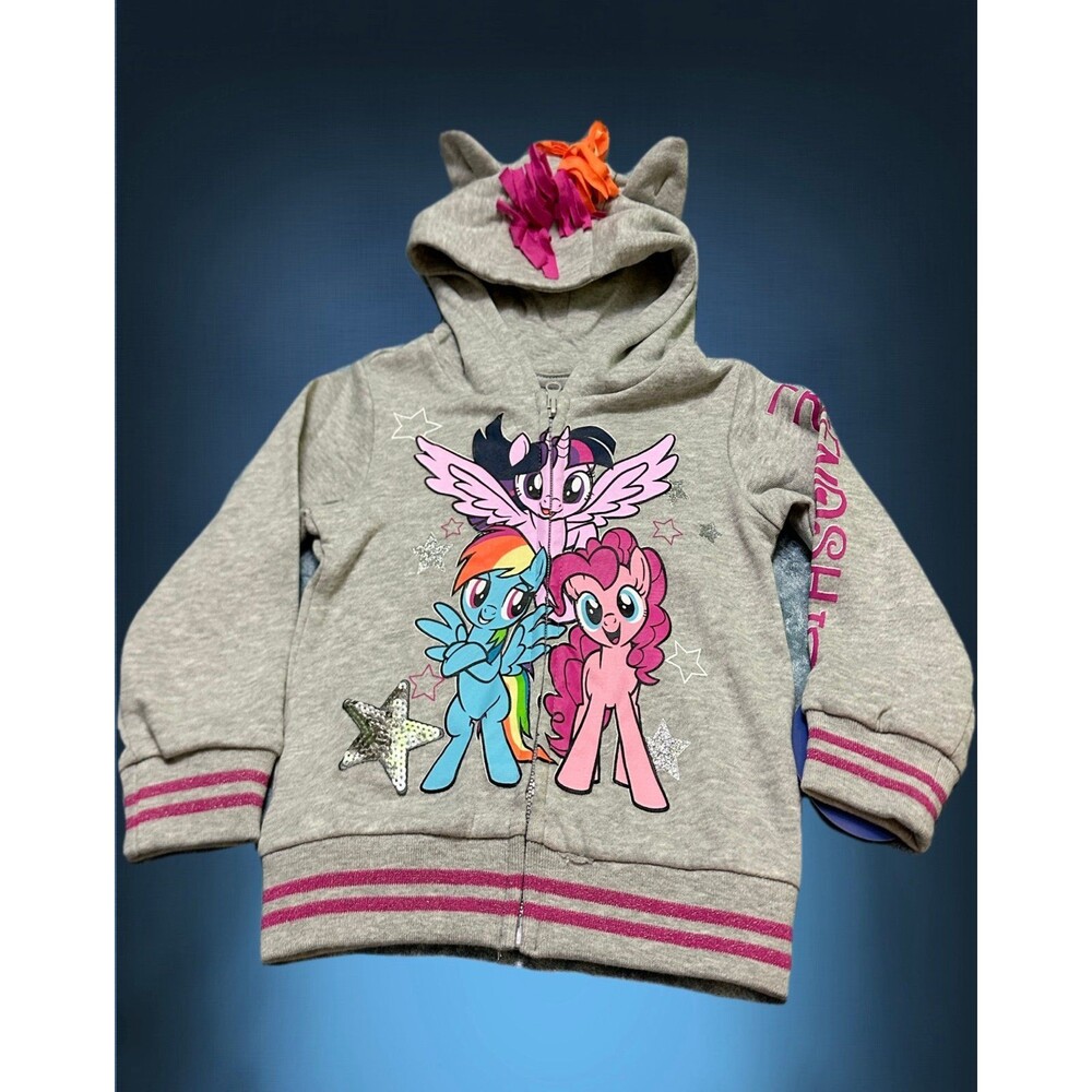 Hasbro My Little Pony Gray Hoodie with Pink and Rainbow Graphics 3T